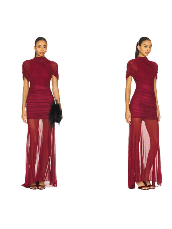 Amanda Uprichard Dresses & Skirts - Amanda Uprichard x REVOLVE Evianna MESH Gown Draped Burgundy size S $297msrp